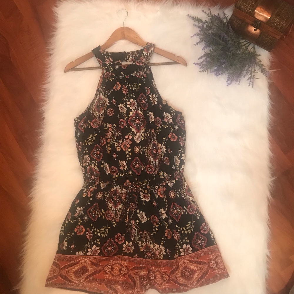 Bebop Sz XL(Juniors) boho floral high neck romper
